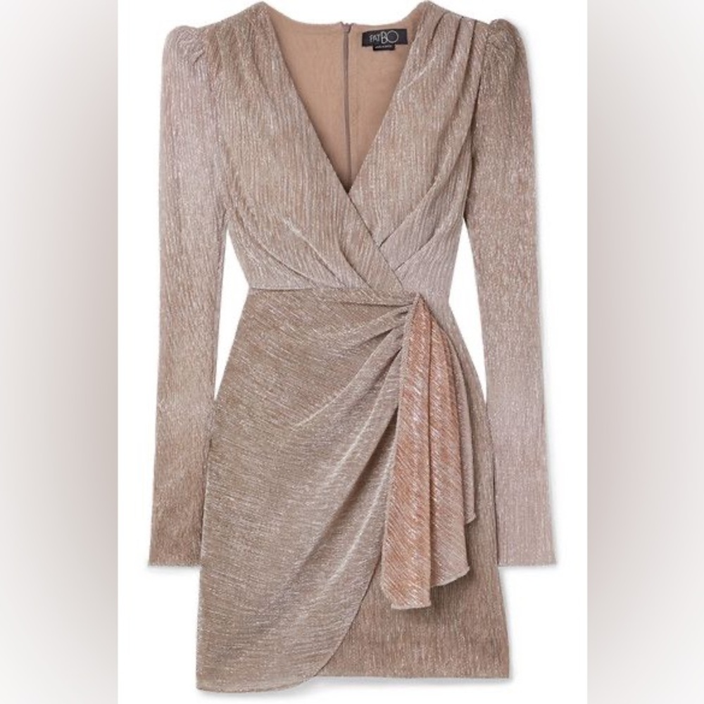 PatBo Ombre Lurex Draped Mini Dress Size 8 Cocktail Party Evening Nude Rose Gold